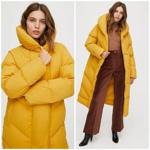 Aritzia Wilfred Duvet Long Puffer Coat in Cairo Gold Size XS